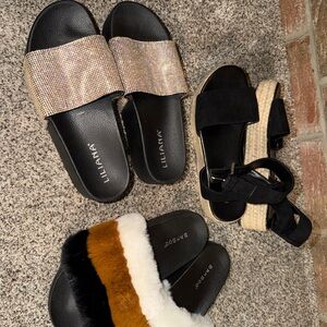 GUC LOT OF 3 slides sandals Black fashion nova sz 8.5 Multi-Color Strap Womens